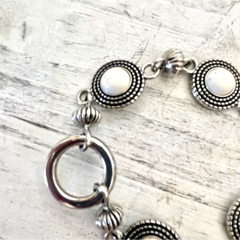Silver tone white circle bracelet